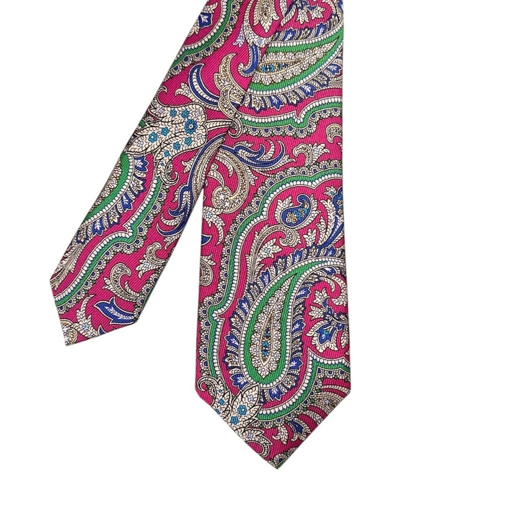 JZ Richards Gallery Collection Mens Tie Handmade Silk Paisley Pink 61x3.25” USA - Picture 5 of 5